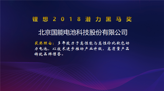 塔菲尔/国能电池/卡耐新能源/卓能新能源荣获“锂想2018潜力黑马奖”