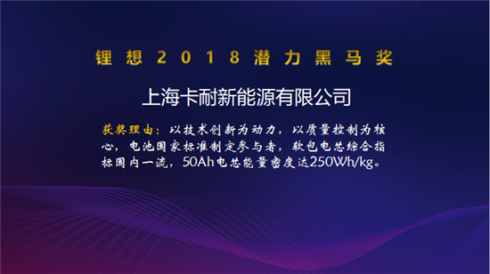 塔菲尔/国能电池/卡耐新能源/卓能新能源荣获“锂想2018潜力黑马奖”