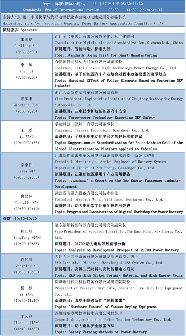 第四届动力电池应用国际峰会(CBIS2019)议程