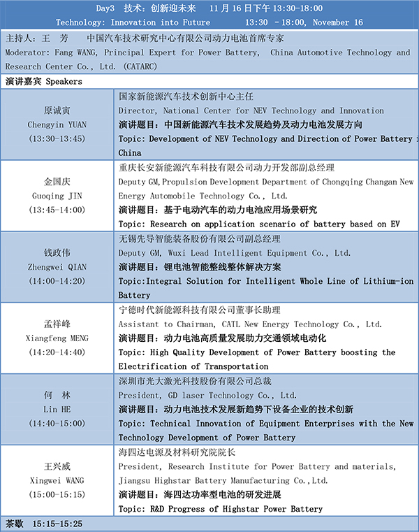 第四届动力电池应用国际峰会(CBIS2019)议程